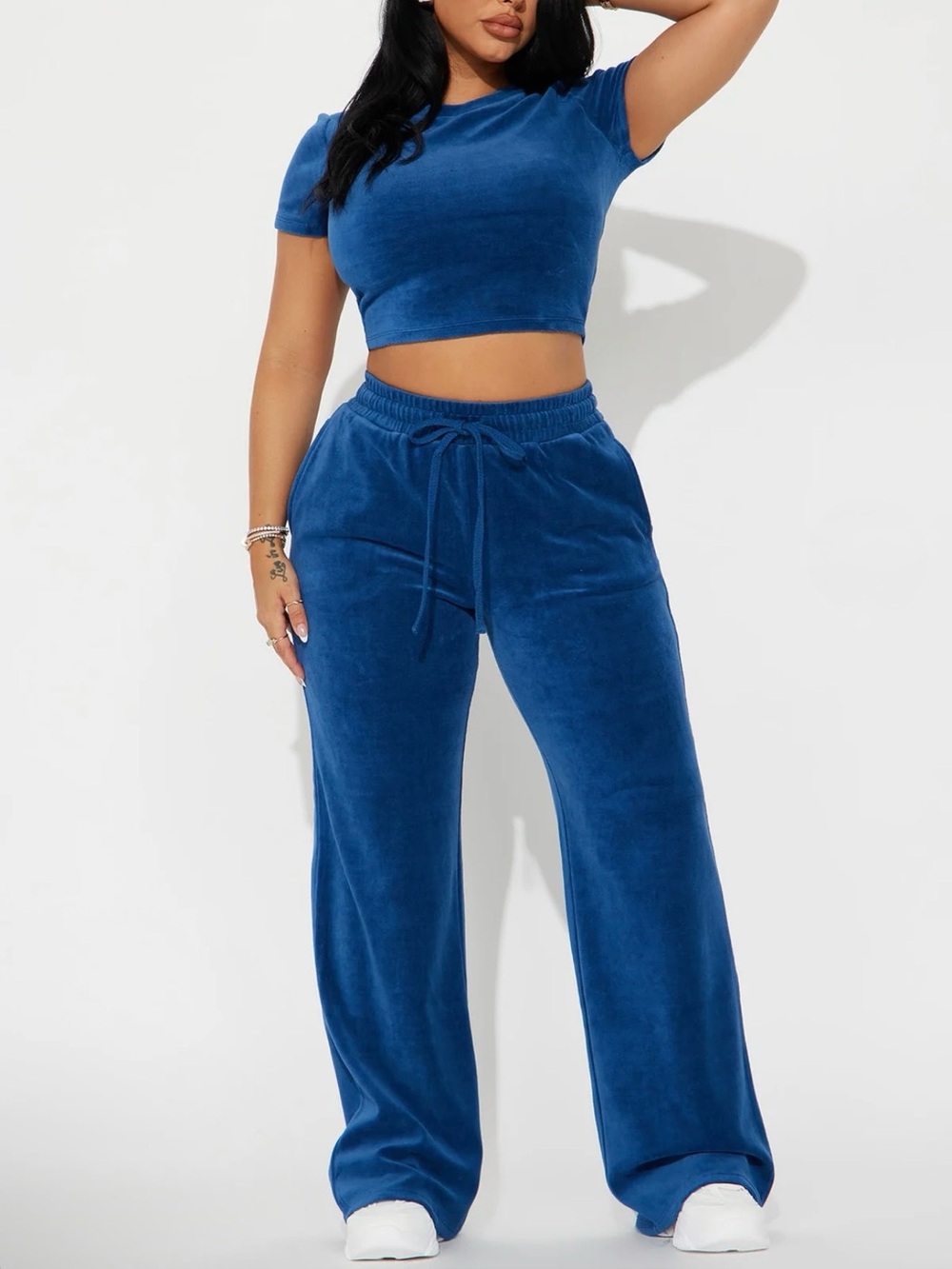 Fashion Nova OG Trendsetter Velour Baby Tee Set Size Large New - Picture 1 of 11